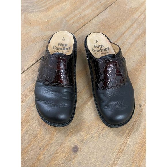 FINN COMFORT AUSSEE SOFT Black/Croc Slip On Mules Shoes Size EU 39 / US 8 - Picture 1 of 13